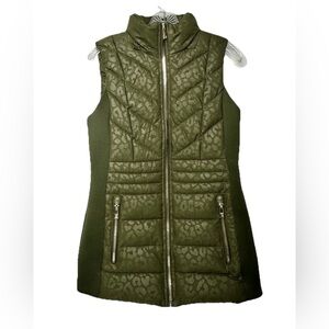Michael Kors Women's Quilted Trim Puffer‎ Vest Size XS Green Cheetah No Hood Zip